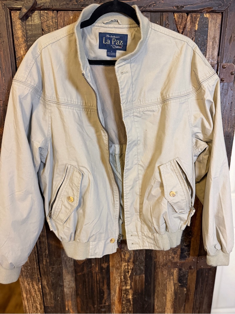 Vintage 90s La Paz by Catalina Jacket Mens Small Beige Bomber Harrington Golf